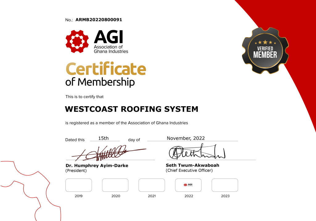 AGI-Certificate Westcoastroofgh.com